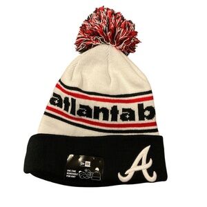 New Era Atlanta Braves Kids Pom Beanie Knit Hat White Black Red 60532311 OSFM
